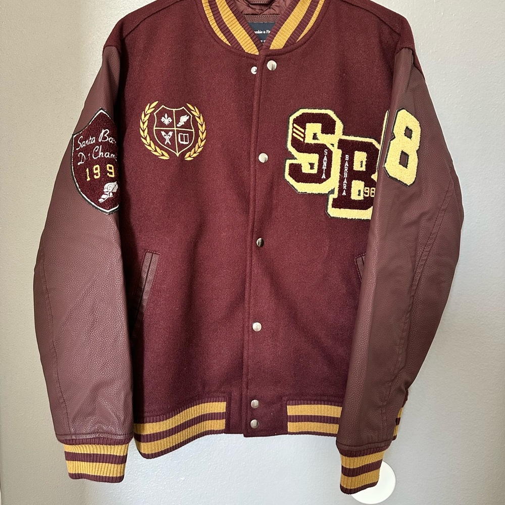 Abercrombie & Fitch Maroon and Brown Varsity Jacket - Picture 7 of 7